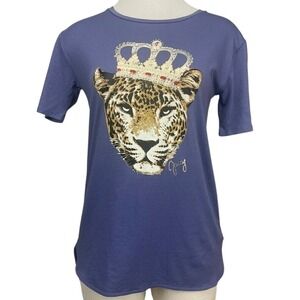 JUICY COUTURE Womens (S) Purple Crown Leopard TShirt Pima Cotton McBling Stretch